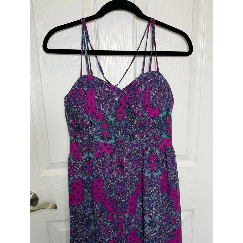 American Eagle Maxi Dress‎ Women Medium Purple Paisley Boho Smocked Back Chiffon